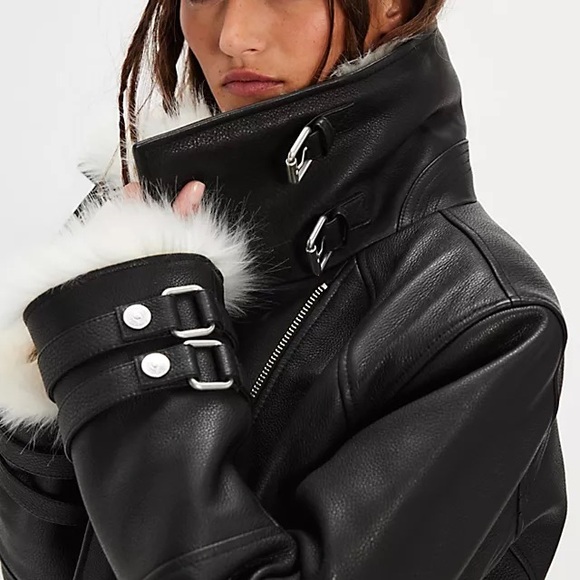 NWT Free People Overdrive Leather Fur Moto Jacket - Picture 4 of 10